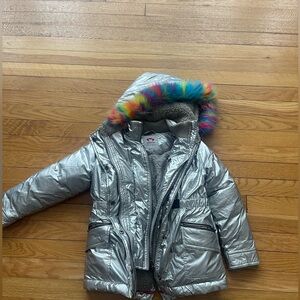 Appaman Metallic Silver Jacket with Colorful Fur